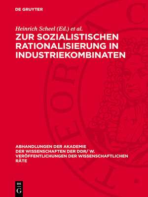 cover image of Zur sozialistischen Rationalisierung in Industriekombinaten